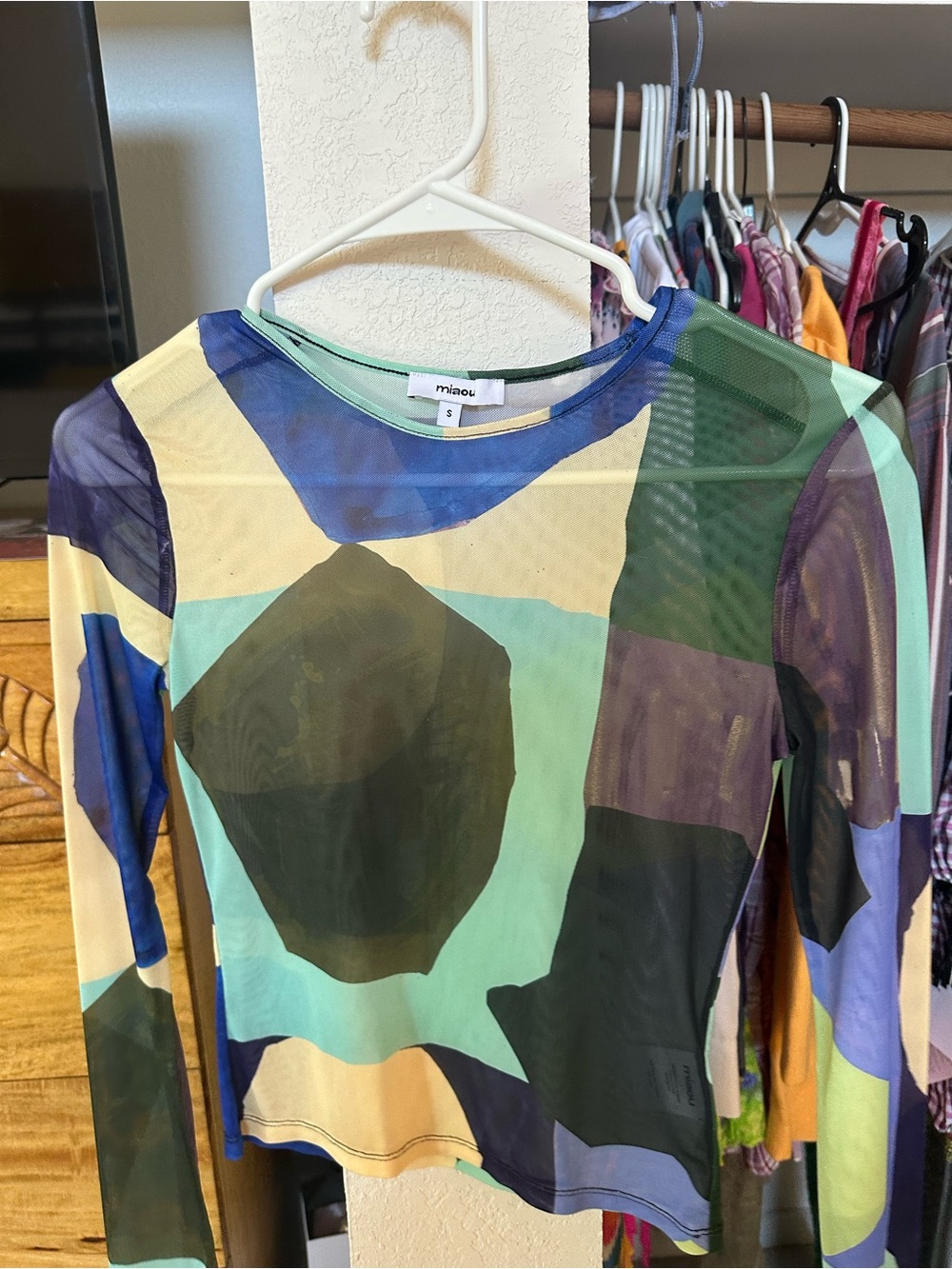 Miaou Multi-Color Abstract Mesh Long Sleeve Top